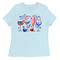 Baby Blue 4th of July wine glasses Ladies Tee - Neo Western
