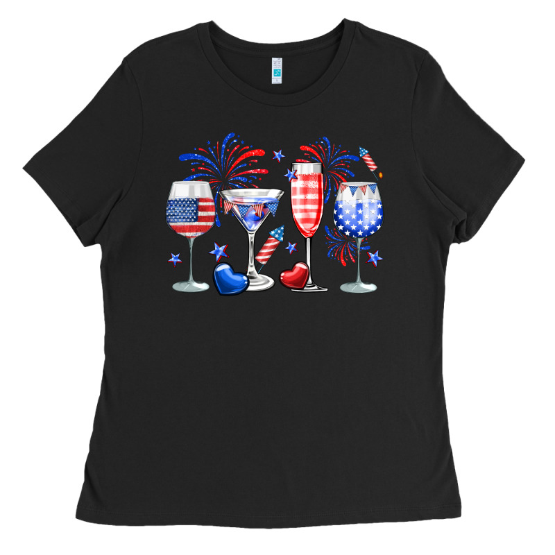 4th Of July Wine Glasses Ladies Tee by Neo Western | Teevron