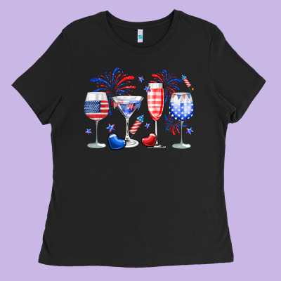 4th Of July Wine Glasses Ladies Tee Designed By Neo Western