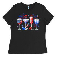 Black 4th of July wine glasses Ladies Tee - Neo Western