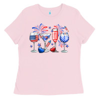 Bubblegum Pink 4th of July wine glasses Ladies Tee - Neo Western