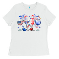 White 4th of July wine glasses Ladies Tee - Neo Western