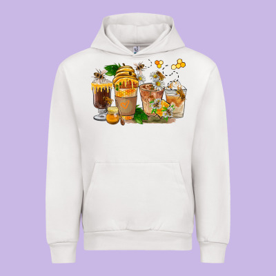 Honey Bee Coffee Cups Urban Hoodie Designed By Fadigitalartstudio