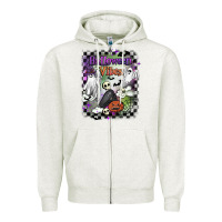 Oatmeal Heather halloween vibes Zipper Hoodie - BarkalooDesign