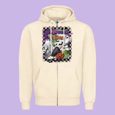 Halloween Vibes Zipper Hoodie Designed By Barkaloodesign