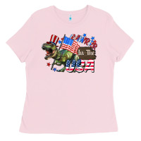 Bubblegum Pink Rawrrr in the USA 4th of july Ladies Tee - CowGirlArtShop