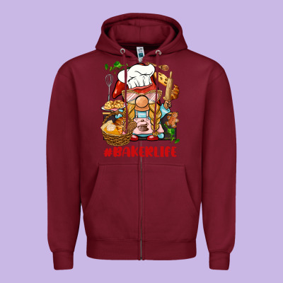 Baker Life Gnome Zipper Hoodie Designed By Barkaloodesign