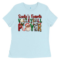 Baby Blue afro santa's favorite volleyball player for christ Ladies Tee - FaDigitalArtStudio