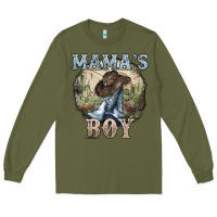 Army Green mamas boy western cowboy boots cactus Long Sleeve Tee - NancyCooperArtShop