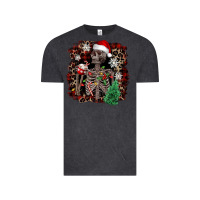 Vintage Black Skeleton with coffee cup Christmas Vintage Tee - NancyCooperArtShop