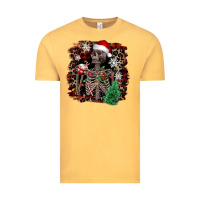 Vintage Mustard Skeleton with coffee cup Christmas Vintage Tee - NancyCooperArtShop