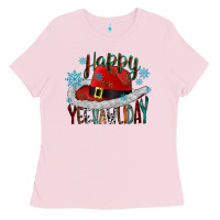 Bubblegum Pink happy yeehawliday Ladies Tee - CowhideDigitalArt