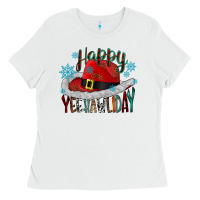 White happy yeehawliday Ladies Tee - CowhideDigitalArt