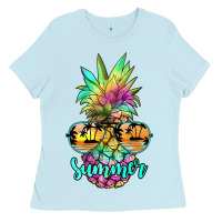 Baby Blue tie dye pineapple, summer Ladies Tee - JahusDesignShop