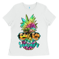 White tie dye pineapple, summer Ladies Tee - JahusDesignShop