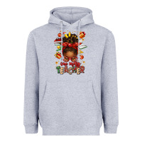 Heather Grey one merry teacher afro messy bun Heavyweight Hoodie - texasbilliewilder