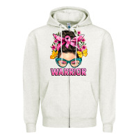 Oatmeal Heather cancer warrior messy bun Zipper Hoodie - BarkalooDesign