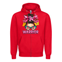 Red cancer warrior messy bun Zipper Hoodie - BarkalooDesign
