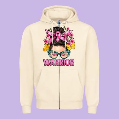 Cancer Warrior Messy Bun Zipper Hoodie Designed By Barkaloodesign