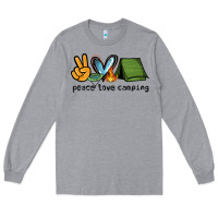 Heather Grey peace love camping Long Sleeve Tee - NancyCooperArtShop