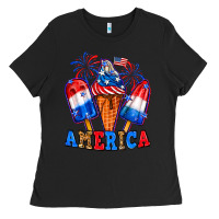 Black 4th of July America ice creams Ladies Tee - Neo Western