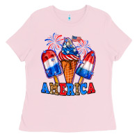 Bubblegum Pink 4th of July America ice creams Ladies Tee - Neo Western