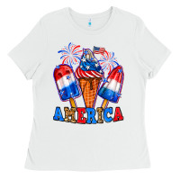 White 4th of July America ice creams Ladies Tee - Neo Western