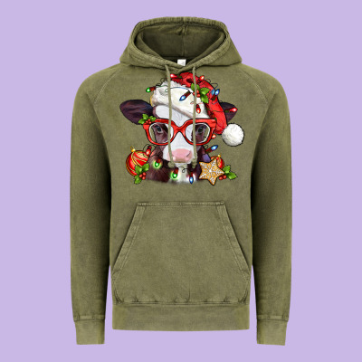 Christmas Baby Cow Vintage Hoodie Designed By Jasminsmagicworld