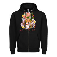 Black just a girl who loves tea gnome Zipper Hoodie - BarkalooDesign