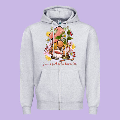 Just A Girl Who Loves Tea Gnome Zipper Hoodie Designed By Barkaloodesign