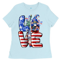Baby Blue Love 4th of July with gnomes 4th of july Ladies Tee - CowGirlArtShop