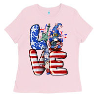 Bubblegum Pink Love 4th of July with gnomes 4th of july Ladies Tee - CowGirlArtShop