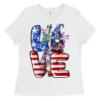 White Love 4th of July with gnomes 4th of july Ladies Tee - CowGirlArtShop