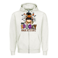 Oatmeal Heather one spooky hair stylist Zipper Hoodie - BarkalooDesign