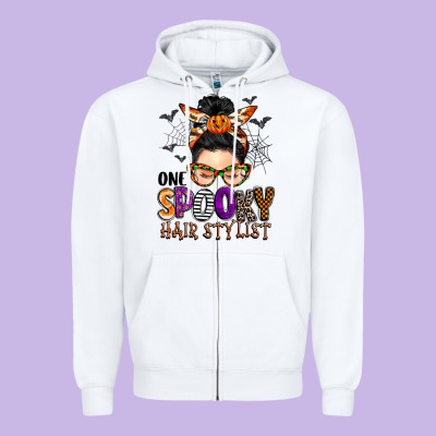 One Spooky Hair Stylist Zipper Hoodie Designed By Barkaloodesign
