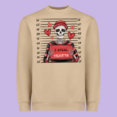 I Steal Hearts Skeleton Valentine's Day Heavyweight Sweatshirt Designed By Maliassmallbusiness