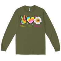 Army Green peace love happiness Long Sleeve Tee - NancyCooperArtShop