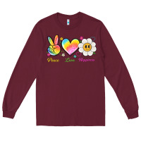 Burgundy peace love happiness Long Sleeve Tee - NancyCooperArtShop