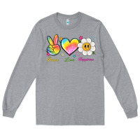 Heather Grey peace love happiness Long Sleeve Tee - NancyCooperArtShop
