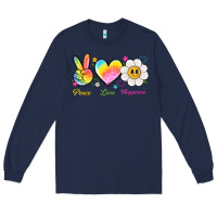 Navy peace love happiness Long Sleeve Tee - NancyCooperArtShop