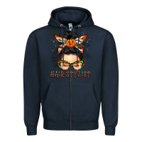Navy Hair stylist messy bun Zipper Hoodie - BarkalooDesign