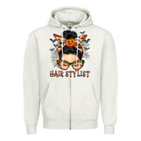 Oatmeal Heather Hair stylist messy bun Zipper Hoodie - BarkalooDesign