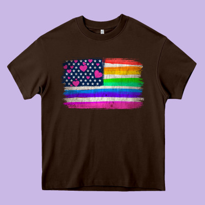 American Flag And Lgbt Flag  Background Heavy Core Tee Designed By Hra Design Shop