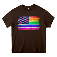Chocolate Brown american flag and lgbt flag  background Heavy Core Tee - HRA Design Shop