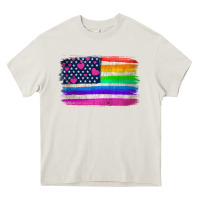 Cream american flag and lgbt flag  background Heavy Core Tee - HRA Design Shop