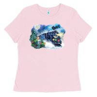 Bubblegum Pink polar express winter Ladies Tee - FaDigitalArtStudio