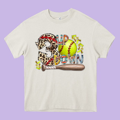 Three Up Down Softball Heavy Core Tee Designed By Racoondesign