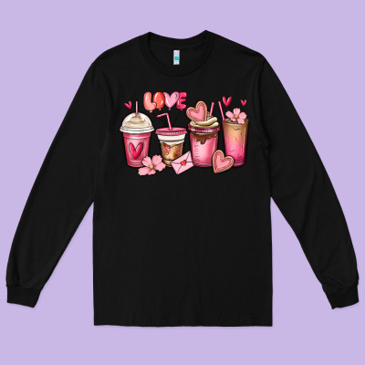 Valentines Day Coffee Cups Long Sleeve Tee Designed By Maliassmallbusiness
