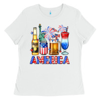 White 4th of July American drinks America Ladies Tee - Neo Western