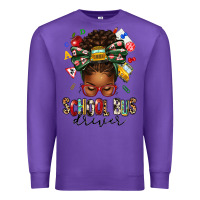 Purple school bus driver afro messy bun Premium Sweatshirt - texasbilliewilder
